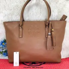【極美品】トリーバーチ トートバッグ レザー A4可 茶 タッセル デカロゴ