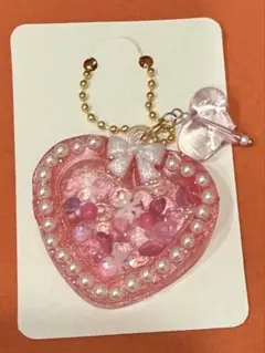ハートシェイカー　レジン　ハンドメイド　キーホルダー　ストラップ　ピンク