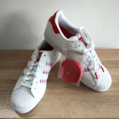 未使用 タグ付 adidas スーパースター 本革 ホワイト/レッド スニーカー