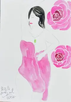 自画像ドローイング♡A4水彩アクリル絵画原画抽象画