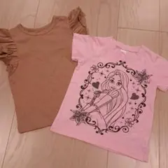 フリルスリーブ ブラウンTシャツ & ラプンツェル Tシャツ セット