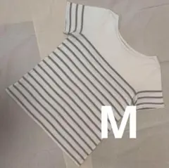 ボーダーTシャツ｜白×グレー半袖｜綿100％｜Mサイズ相当｜夏カジュアル