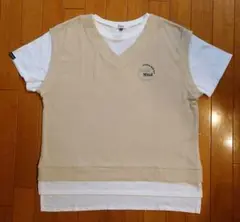 Pink-latte ベージュ Vネック Tシャツ