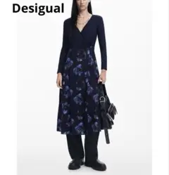 美品　Desigual ドッキングワンピース カシュクール切替 フラワープリント