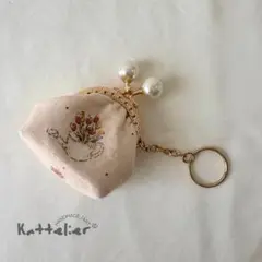 ピンクの花　ミニがま口 キリングゴールド　ハンドメイド　/ NC-04