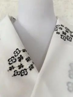 半衿0504刺繍半衿　レース半衿 コットン刺繍　綿ローン　ブラック＆ホワイト