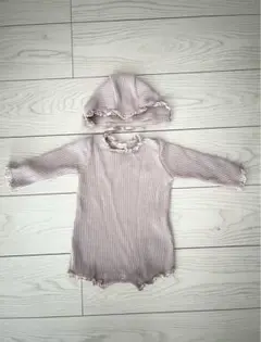 monbebe ワッフルロンパース　ボンネット　セット　70size Msize