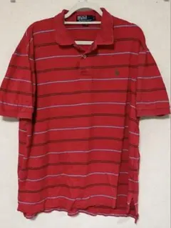 赤 ストライプ ポロシャツ POLO by Ralph Lauren Lサイズ
