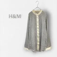 【H&M/エイチアンドエム】長袖シャツ サテン風 ストライプ 詰め襟 カジュアル