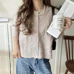classicalelf ジャガードブラウス　Mサイズ　グレイッシュベージュ