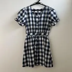 【値下げしました】チェック柄ミニワンピース 半袖 ネイビー