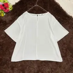UNIQLO クレープ T ブラウス 半袖 白 透け感 無地 プルオーバー M
