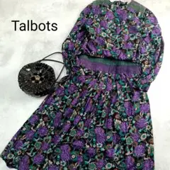 美品タルボット USA製 ヴィンテージ花柄 総柄 素材切替 ロングワンピース 紫