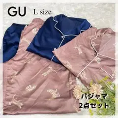 【ジーユー】♦︎サテン♦︎パジャマ 2点セット L 長袖長ズボン 入院 猫柄