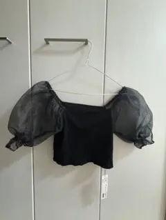Heather 黒 シアー袖 トップス