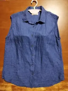 UNIQLO ノースリーブシャツ L ブルー　ネイビー　麻　ユニクロ