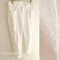 OLD NAVY ダメージデニム くるぶし丈 テーパード 白 M L 加工 夏