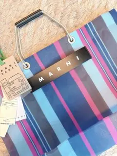 【美品】MARNI MARKET ストライプバッグ イリ ュージョンブルー