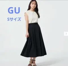 【GU】タックフレアミディスカートブラックSサイズ