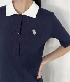 ＜U.S.POLOASSN.＞別注ワンポイント刺繍ポロ襟リブワンピース
