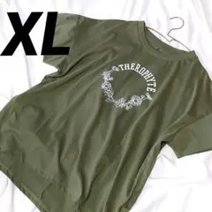 新品、未使用☆ゆったり 大きめ Tシャツ 半袖 XL カーキ 花柄 綿