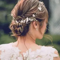 小花パールヘッドドレス髪飾りブライダルヘアアクセサリー結婚式