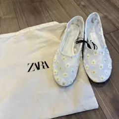 新品　ZARA ザラ　フラワーメッシュバレリーナシューズ　ぺったんこ靴　花　刺繍