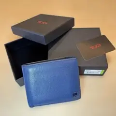 TUMI 二つ折りレザー財布 MONACO 小銭入れ&カード入れ付き 青色 箱付