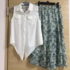CECILMcBEE ノースリーブシャツ×花柄パンツセットアップ