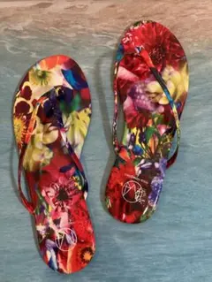 新品　蜷川実花　ニナガワミカ×GUコラボ　花柄サンダル ブルー 24-24.5