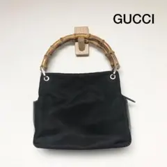 希少 GUCCI オールドグッチ ハンド バンブーバッグ ナイロン レザー 黒
