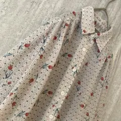 ヴィンテージ ブラウス お花柄 チューリップ レトロ 可愛い ホワイト レッド