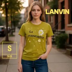【美品】LANVIN 花刺繍Tシャツ 綿100% ライムグリーン　サイズ38