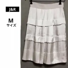 J&R タックティアードスカート　フレア　サテン　ひざ丈　日本製　Mサイズ