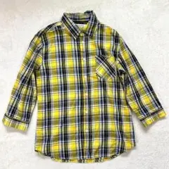 【ボブソン】 L メンズ七分袖シャツ　イエロー　チェック柄