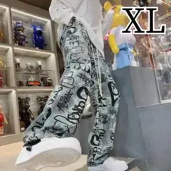 ✨セール✨現品限り✨新品✨柄パンツ ロング ロゴ ペイント ルーズ 2XL 韓国