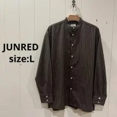 ジュンレッド JUNRED バンドカラー シャツ 長袖 ストライプ ブラウン L