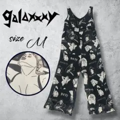 【galaxxxy】楽ちんコーデ 総柄イラスト オールインワン 裏地ありM