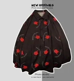 個性的 カジュアル メンズ シャツ プリント L 長袖 【限定】ブラック