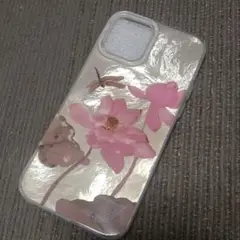 iPhone12 スマホケース 花柄 トンボ フラワー