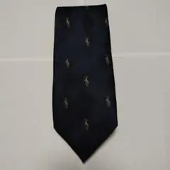 ポロ刺繍 ネイビー シルク ネクタイ