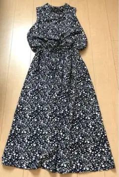 VIS フラワープリント ノースリーブワンピース サイズF
