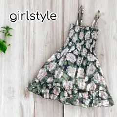 girlstyle 花柄シフォンキャミソール　ティアード　黒