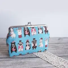 通帳がま口ポーチ*どうぶつサーカス×ブルー