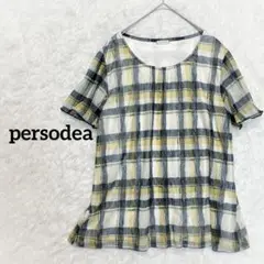 【ペルソディア】チェック柄シャツ　フレアシルエット　クリンクル加工