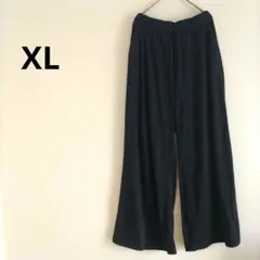 海外古着 ワイドパンツ XL ゴムウエスト ブラック ラフ レディース