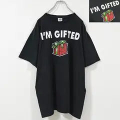 XL・US古着・I'M GIFTED・レタード・プレゼントボックス・黒・Tシャツ