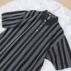 DAKS ダックス⭕️半袖シャツ　ポロシャツ　ストライプ　モノトーン　希少　L 綿