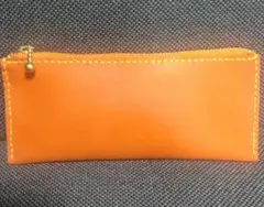 オレンジ本革ペンケース