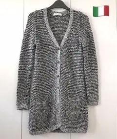 クルチアーニ cruciani コットンニット ロングカーディガン 紺色 白